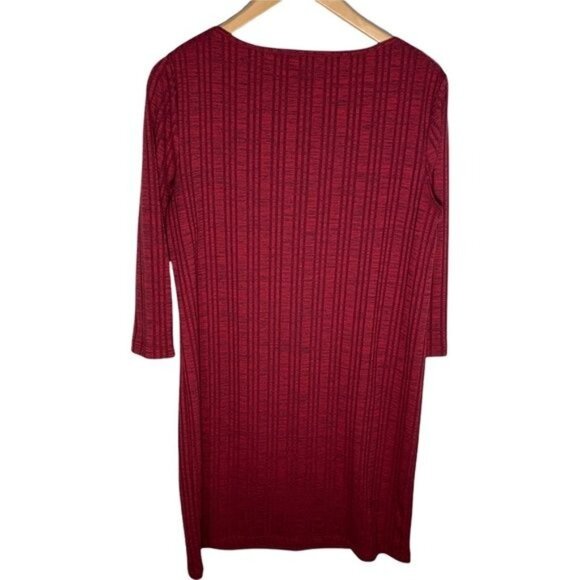 Chicos Red Ribbed Stretch Dress Medium 3/4 Sleeve Work Casual - Picture 4 of 9